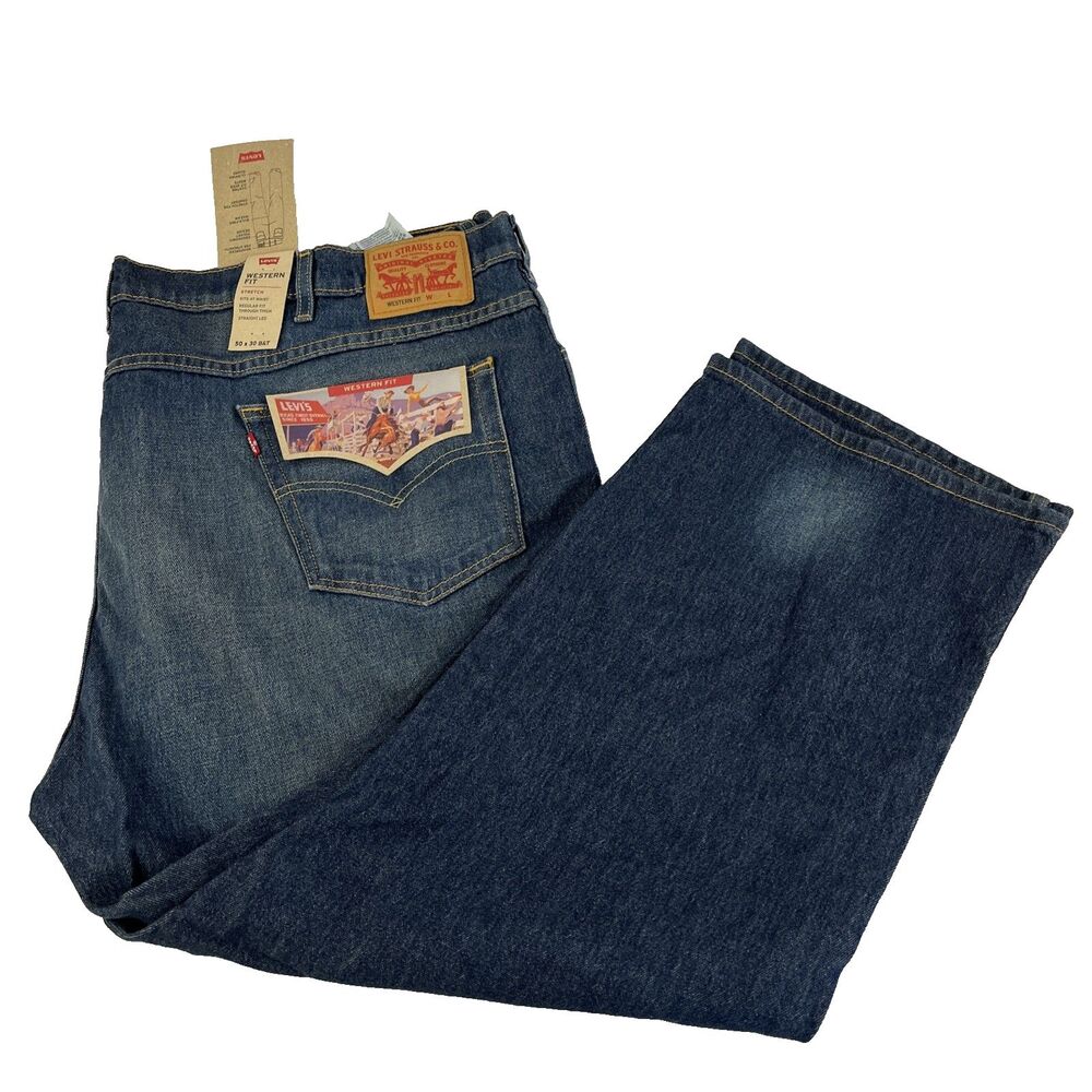 New Mens Levi’s Western Fit Size 50x30 B&T Strong Denim Jeans Distressed NWT